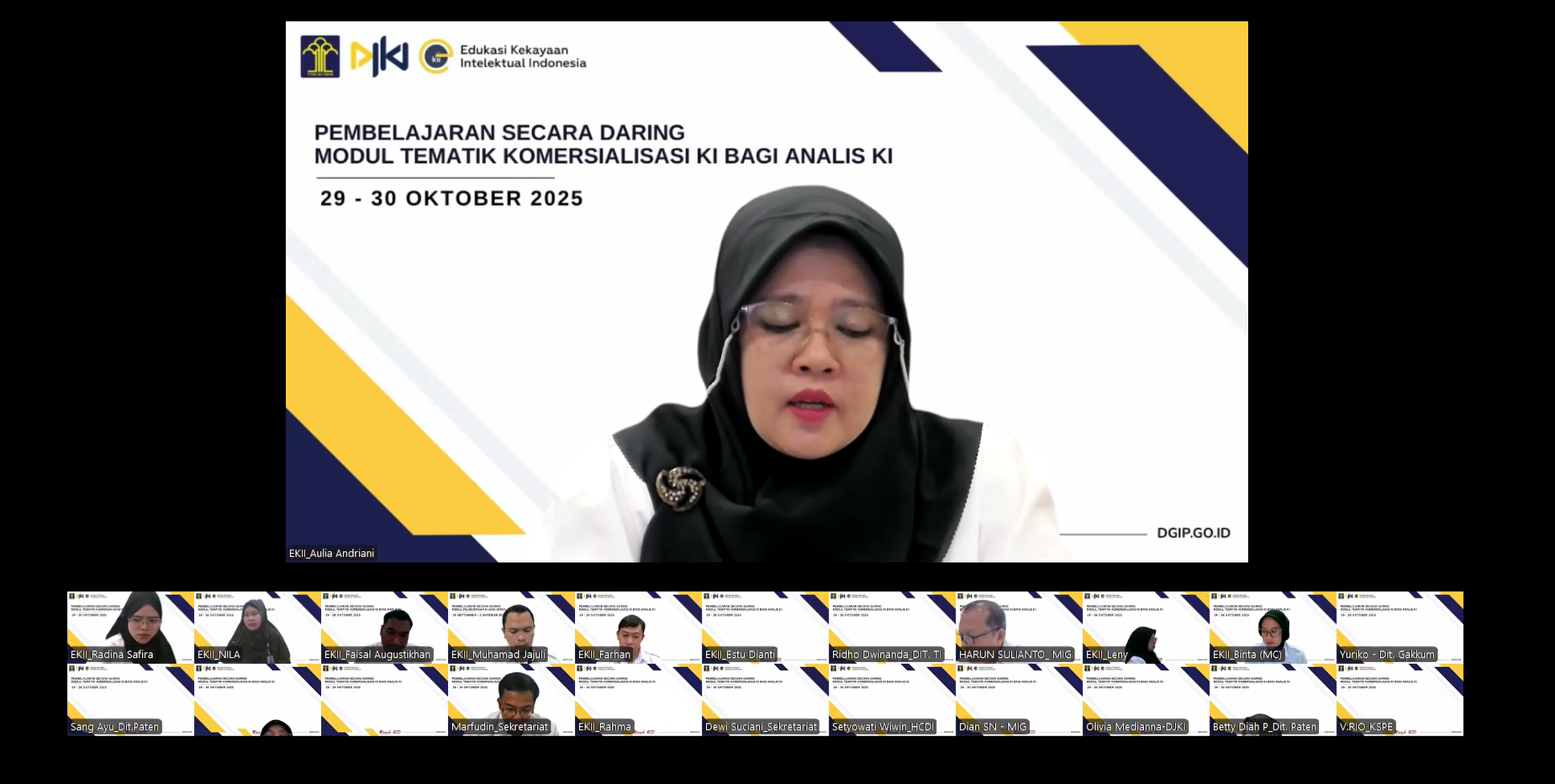 Pembelajaran Secara Daring Modul Tematik Komersialisasi KI Bagi Analis KI - 29 Oktober 2025 Sesi 1